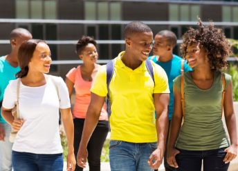 African American college students walking on campus